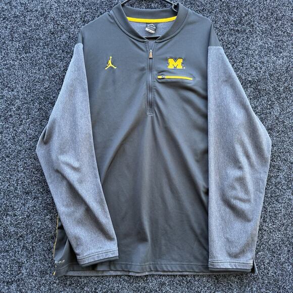 Nike Dri-Fit Jordan Michigan Men's S 1/4 Zip Pullover 2XL Gray Yellow Logo - Picture 1 of 9
